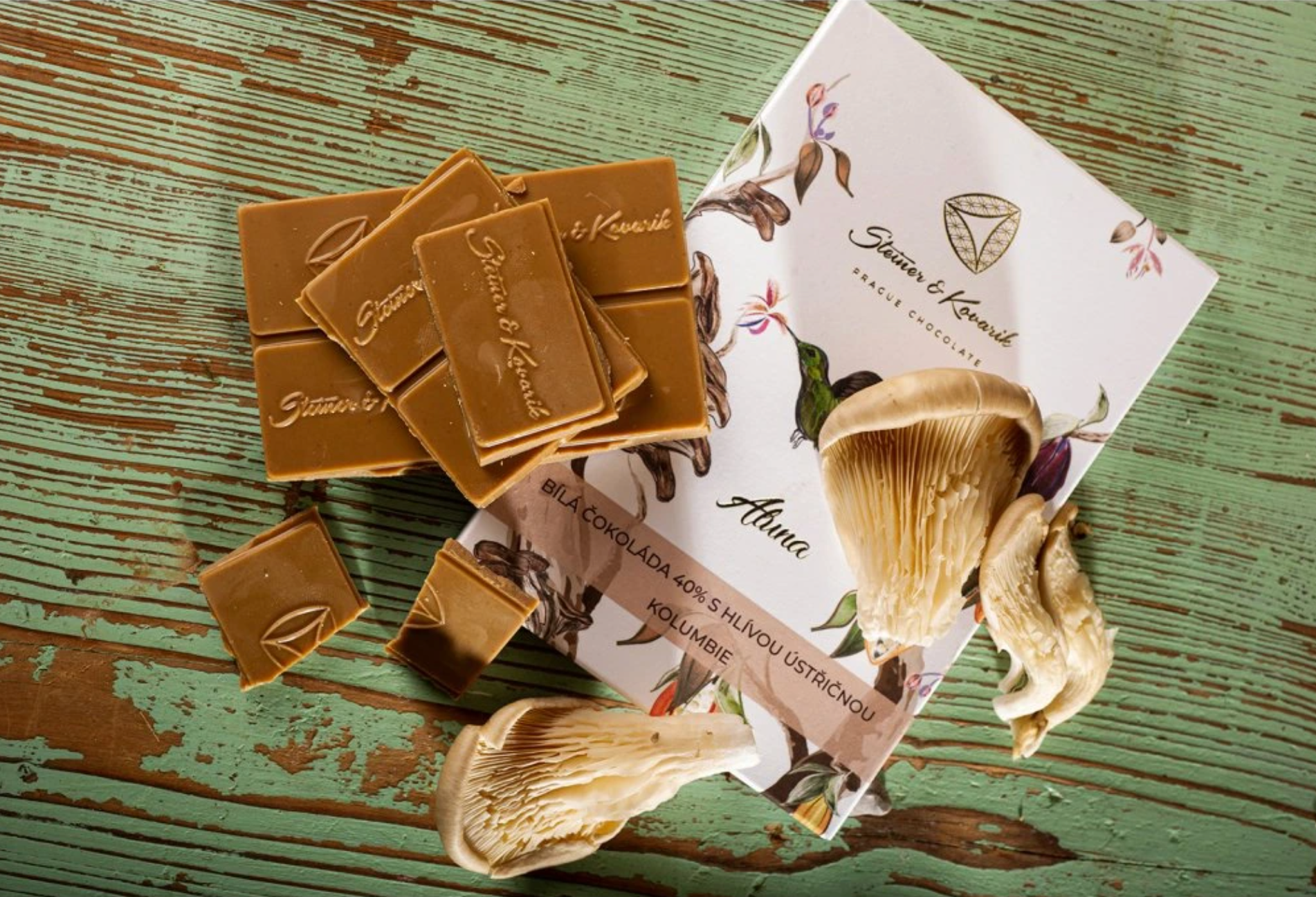 Prague Chocolate - White Chocolate 40% with Oyster Mushrooms